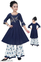 Stylish kids cotton blend A-line palazzo embroidered kurtas, sizes 3-4 years & 4-5 years, Indian origin